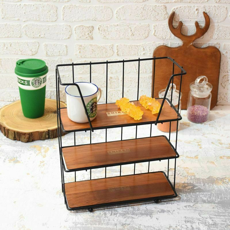 استند جا ادویه 3 طبقه فلزی کف چوبی